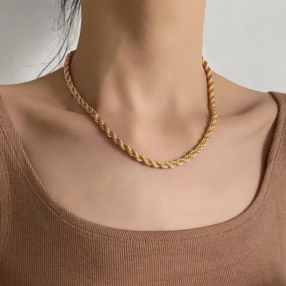 3/$35 18K Gold Plated Twist Rope Stainless Steel Necklace 5mm Jewelry Gift - Picture 1 of 7